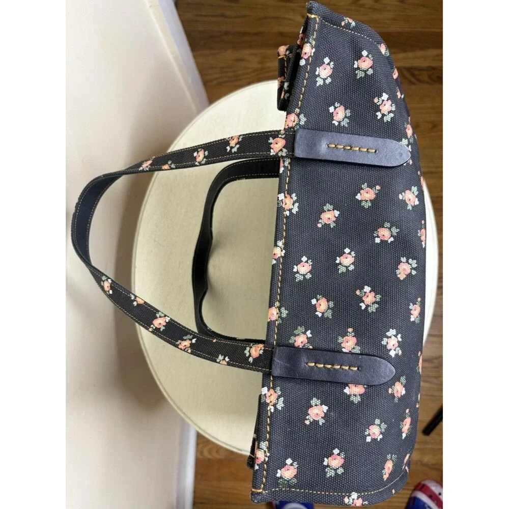 Rare COACH Sharky Canvas Tote Bag Floral Black Leather Trim Limited Edition EUC